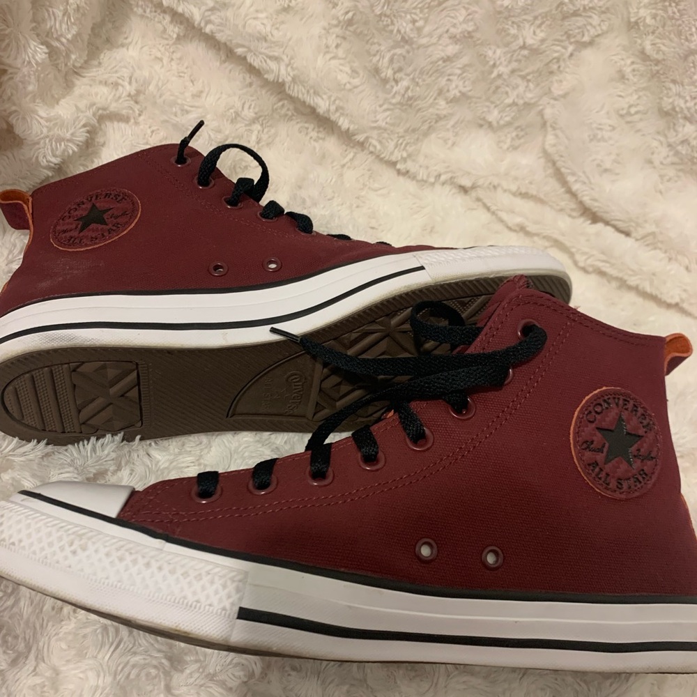 Converse Deep Burgandy color leather Sneakers Classic High-Top Design Unisex